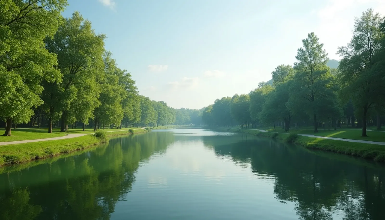 Schwanenteich Zwickau: grüner Spazierweg am Wasser im Sommer