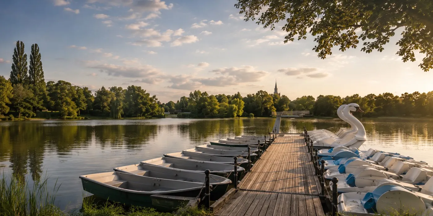 Schwanenteich Zwickau mit Ruderbooten